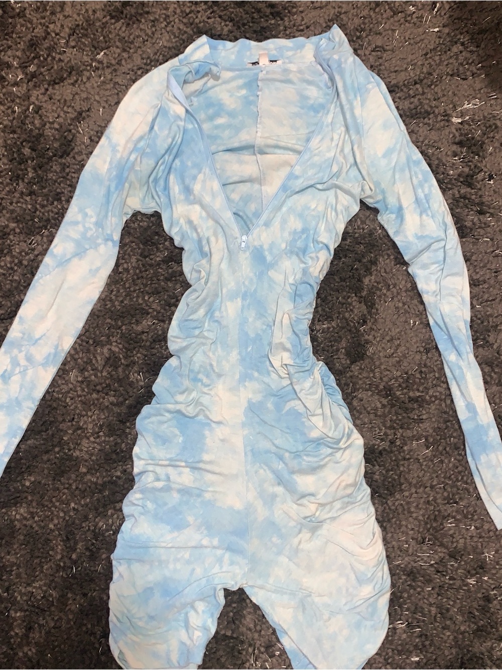 Fashion Nova Sky Blue Tie-Dye Long Sleeve Bodycon Dress